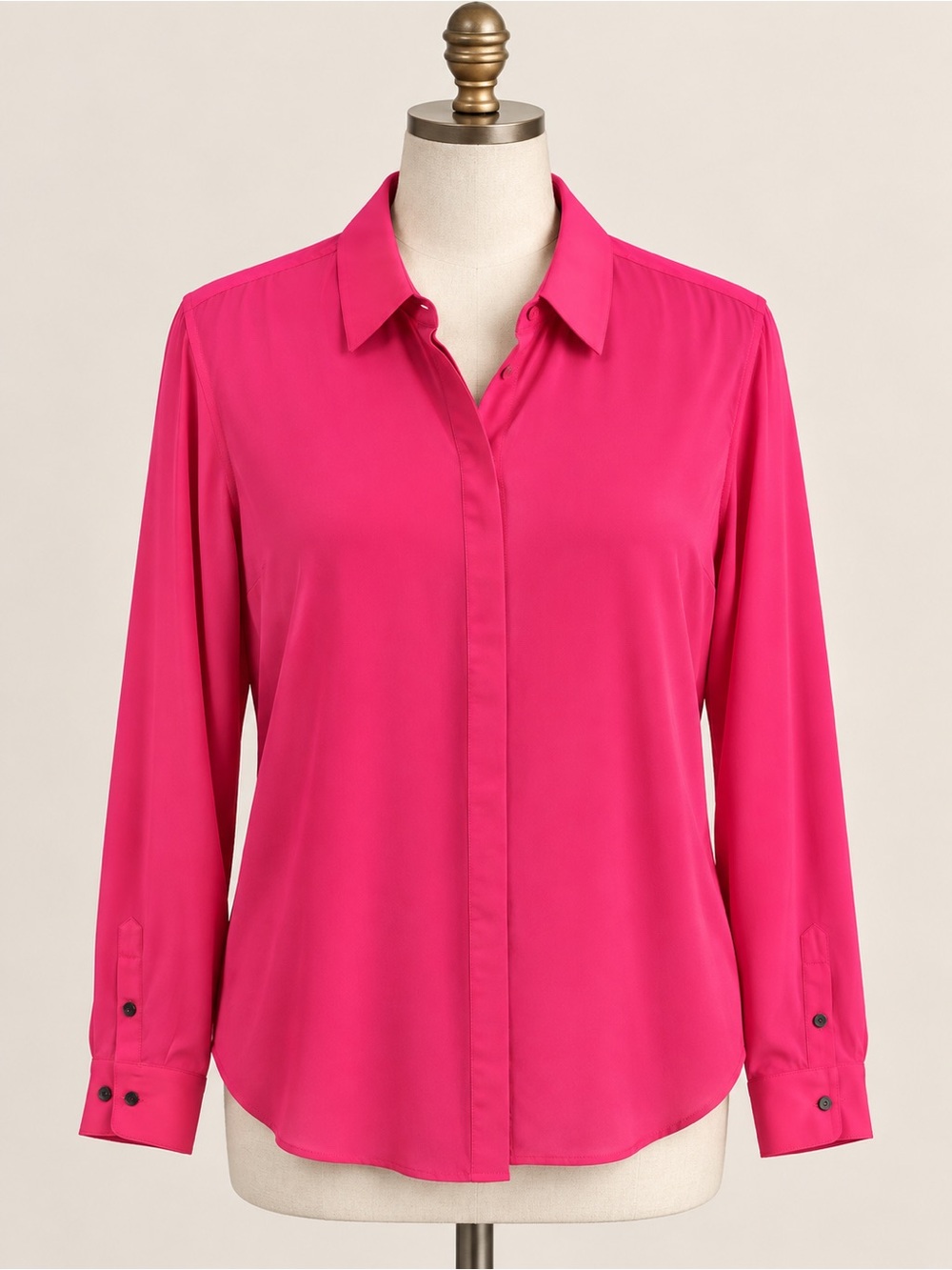 Boden Fuchsia Silk Long-Sleeve Button-Front Women's Blouse